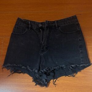 Black Frayed Denim Women Shorts